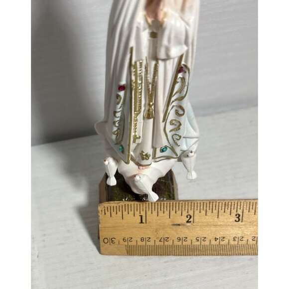 Our Lady Of Fatima Resin Religious Statue 7"Tall Hand Painted Doves Rhinestones - Picture 7 of 9